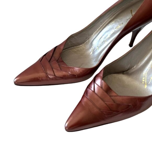 Vintage Pointed Toe  Pumps in Pearlized leather, Rust, Size 39EU - Picture 16 of 16